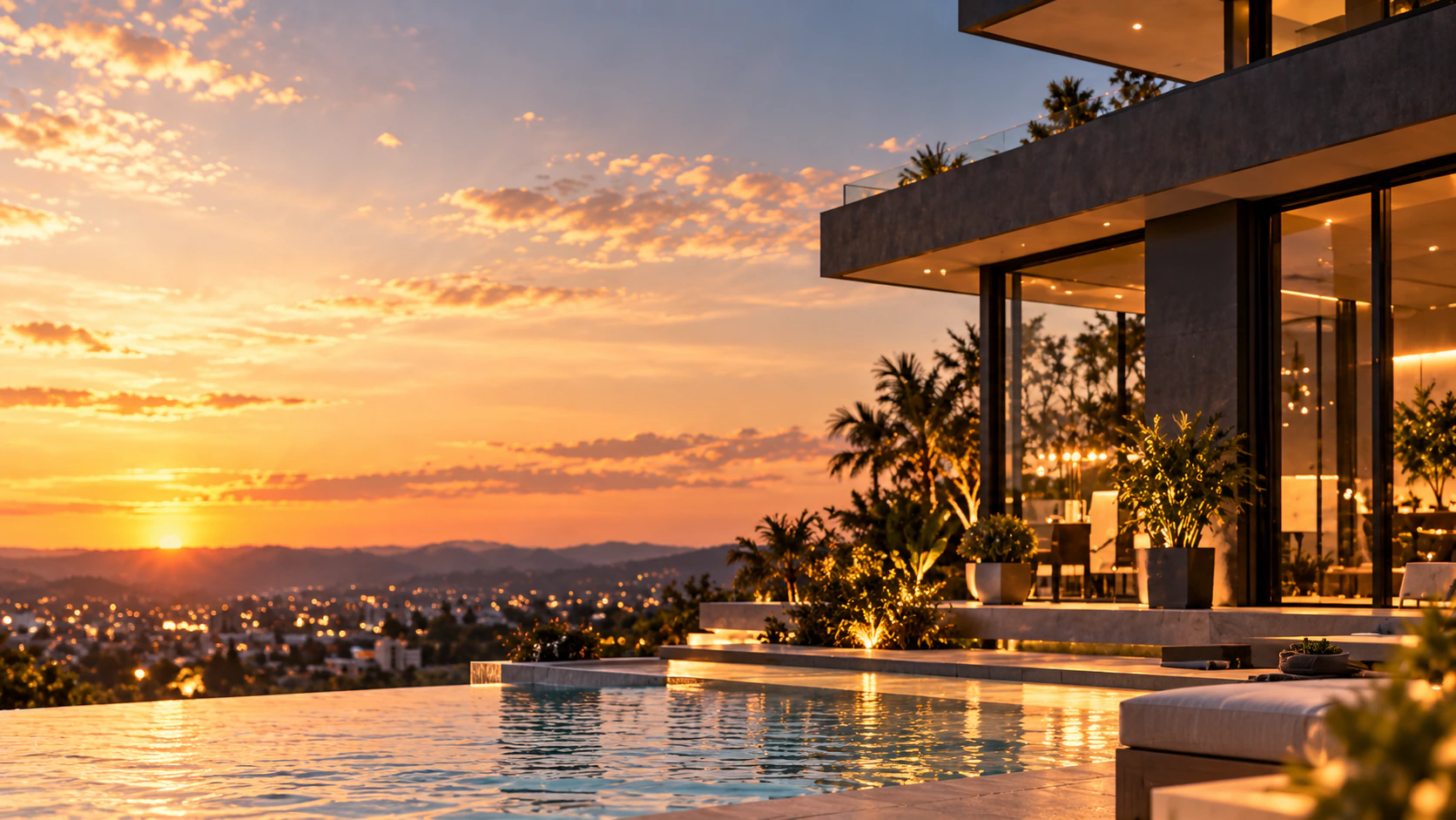 Casa contemporânea com piscina ao pôr do sol em Anápolis